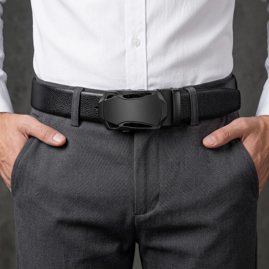 Men's Belt Automatic Ratchet Buckle PU Leather Toothless High Quality Belt Leather Buckle Casual Business Jeans Belt Wide Belt Men's Fashion Accessories