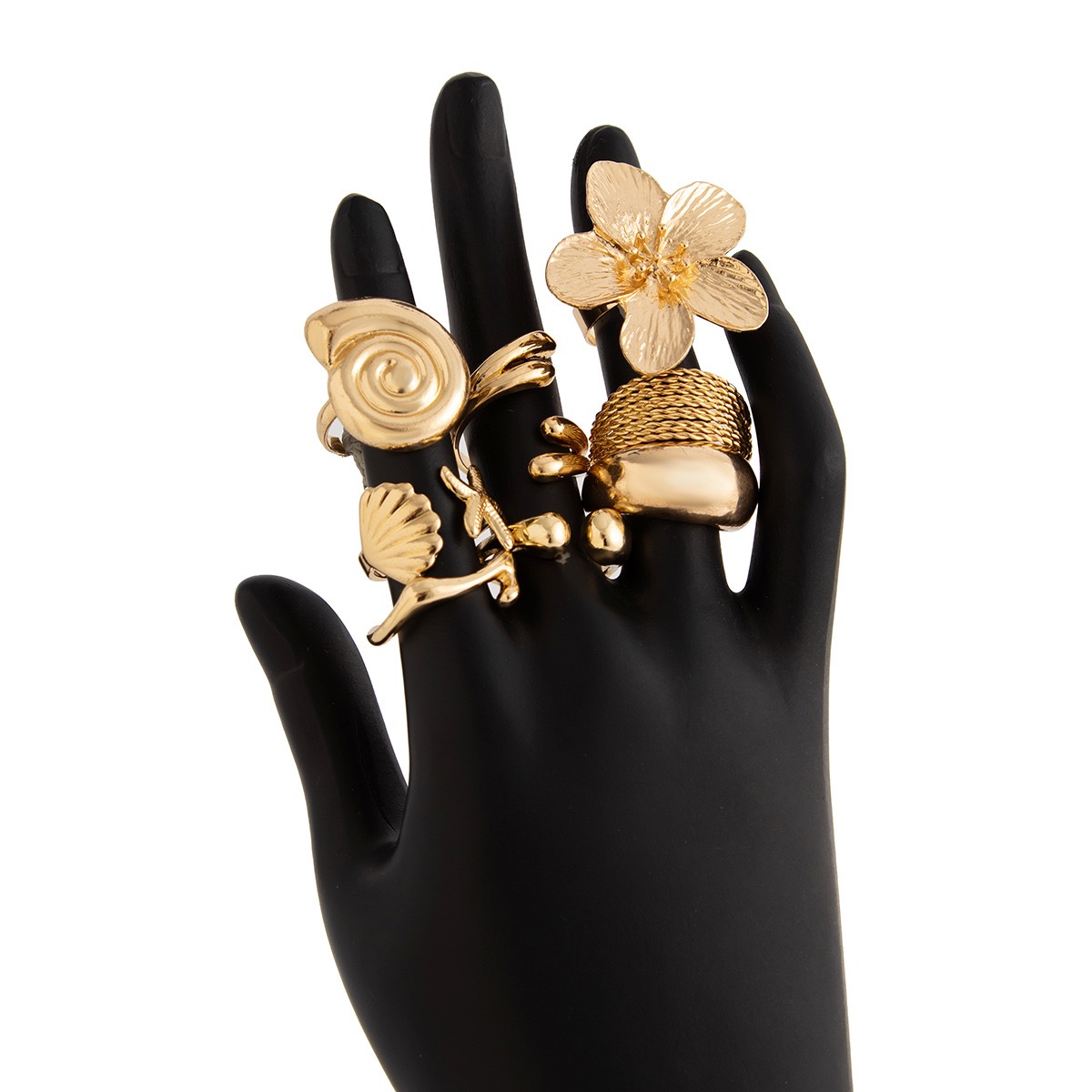 ZHJH 8Pcs Set Flower Conch Shell Gold Ring Vintage Style Fashion Women Stackable Exaggerated Jewelry Set For Daily Use Party Nightclub Beach Trip Summer Vacation Dating Birthday Anniversary Gift