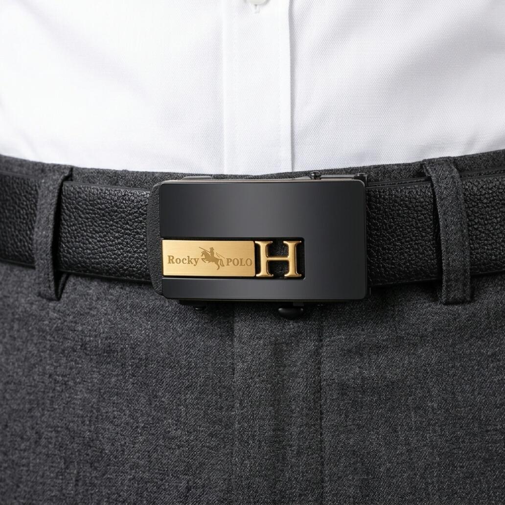ZHJH Men's Belt  Automatic Fastening Belt  Artificial Leather Interior Liner  High-Quality Men's Belt  Suitable for Casual and Business Jeans  Luxury Brand Men's Belt