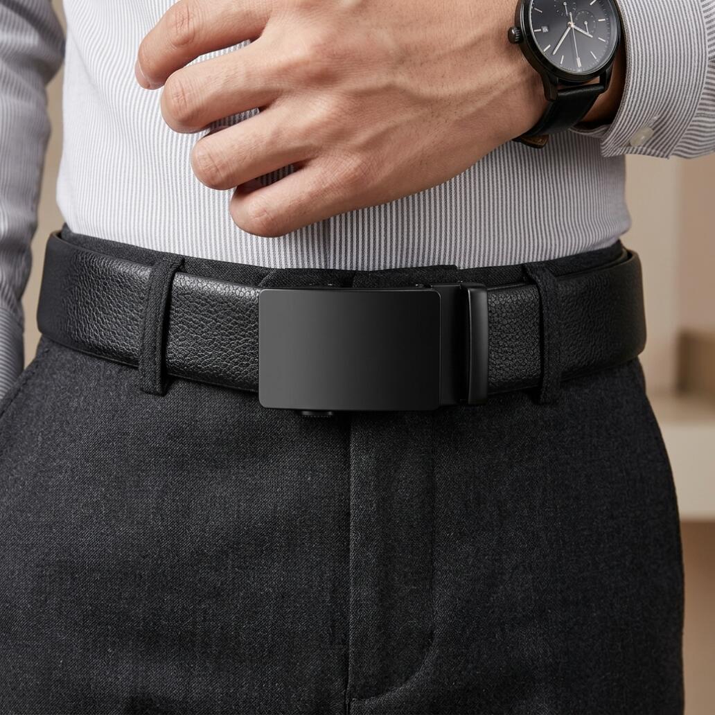 Men's Belt Automatic Ratchet Buckle PU Leather Toothless High Quality Belt Leather Buckle Casual Business Jeans Belt Wide Belt Men's Fashion Accessories