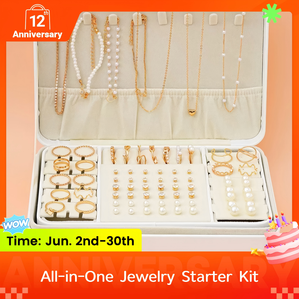 83pcs/Set Elegant Pearl Earrings Multi-Layered Necklace Ear Studs Rings 4-In-1 Jewelry Set For Women Daily Wear Gift (No Box)