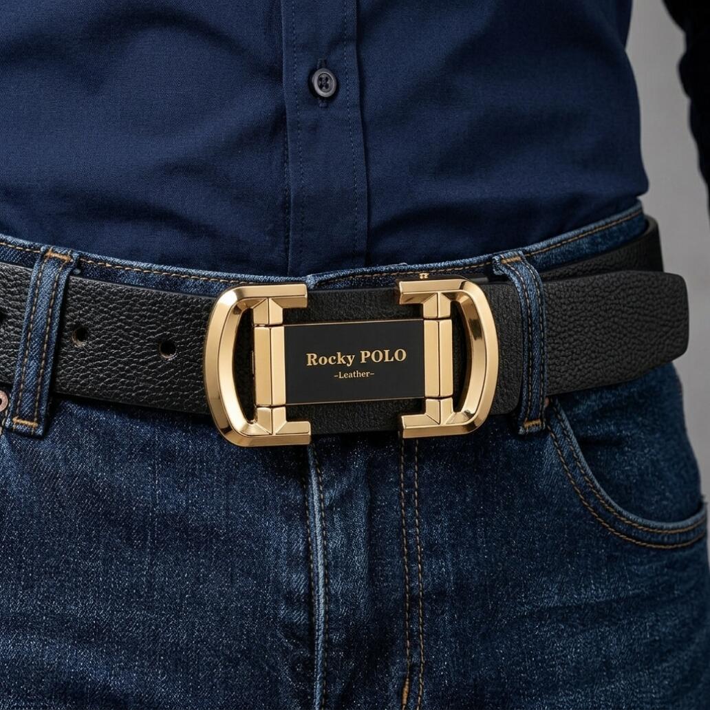 ZHJH Men's Belt  Automatic Fastening Belt  Artificial Leather Interior Liner  High-Quality Men's Belt  Suitable for Casual and Business Jeans  Luxury Brand Men's Belt