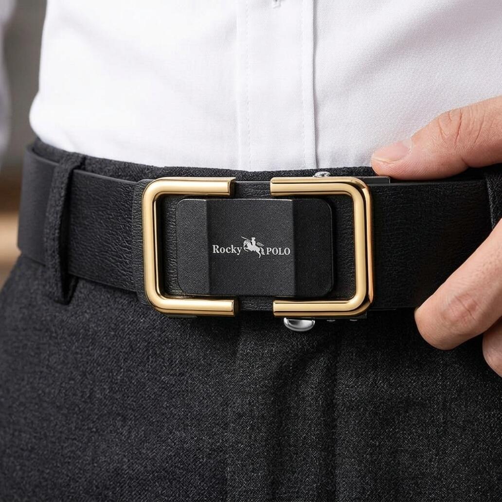 ZHJH Men's Belt  Automatic Fastening Belt  Artificial Leather Interior Liner  High-Quality Men's Belt  Suitable for Casual and Business Jeans  Luxury Brand Men's Belt
