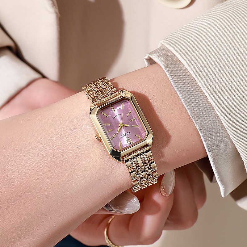 Lady's Watch Elegant Ladies Gold Tone Quartz Watch Vintage Octagon Rectangle Dial Slim Metal Band Wristwatch For Women Daily Wear Office Work Party Wedding Fashion Gift
