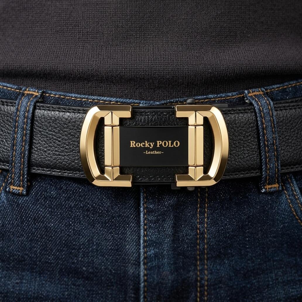 ZHJH Men's Belt  Automatic Fastening Belt  Artificial Leather Interior Liner  High-Quality Men's Belt  Suitable for Casual and Business Jeans  Luxury Brand Men's Belt