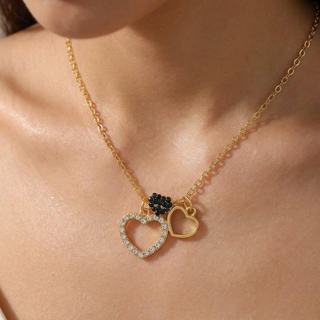 Full Diamond Love Necklace Ladies' Love Pendant Necklace Exquisite Three Love Pendants Necklace Ladies' Heart To Heart Necklace Bridal Wedding Jewelry