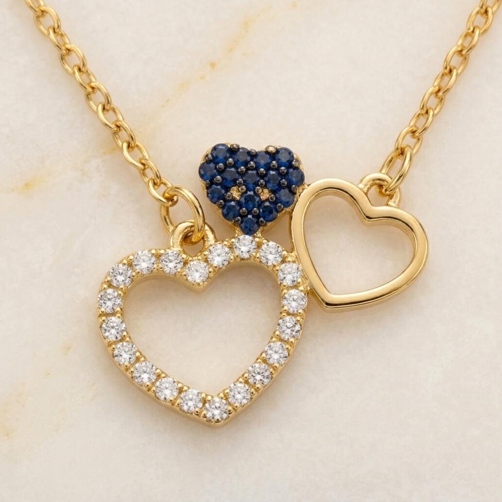Full Diamond Love Necklace Ladies' Love Pendant Necklace Exquisite Three Love Pendants Necklace Ladies' Heart To Heart Necklace Bridal Wedding Jewelry