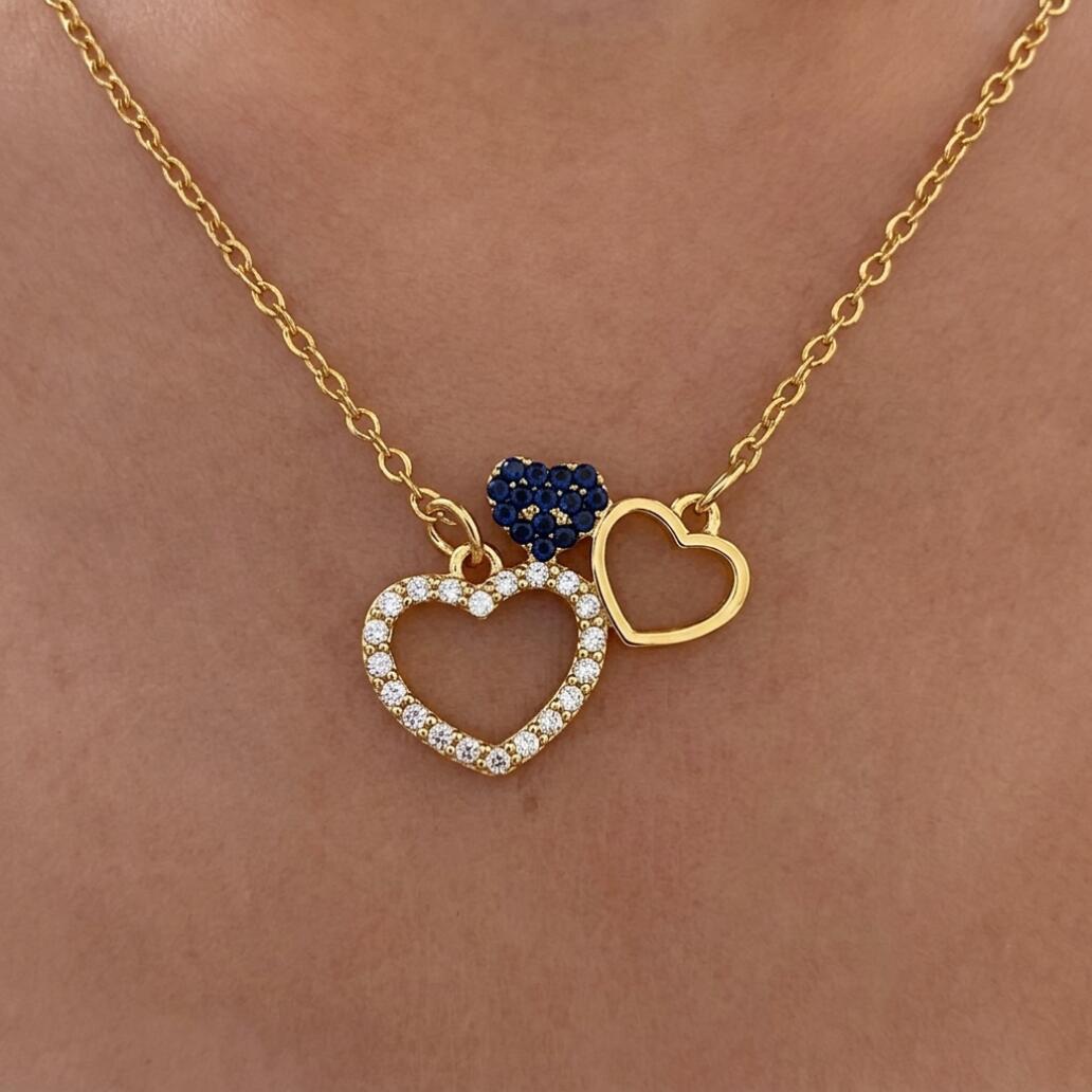 Full Diamond Love Necklace Ladies' Love Pendant Necklace Exquisite Three Love Pendants Necklace Ladies' Heart To Heart Necklace Bridal Wedding Jewelry