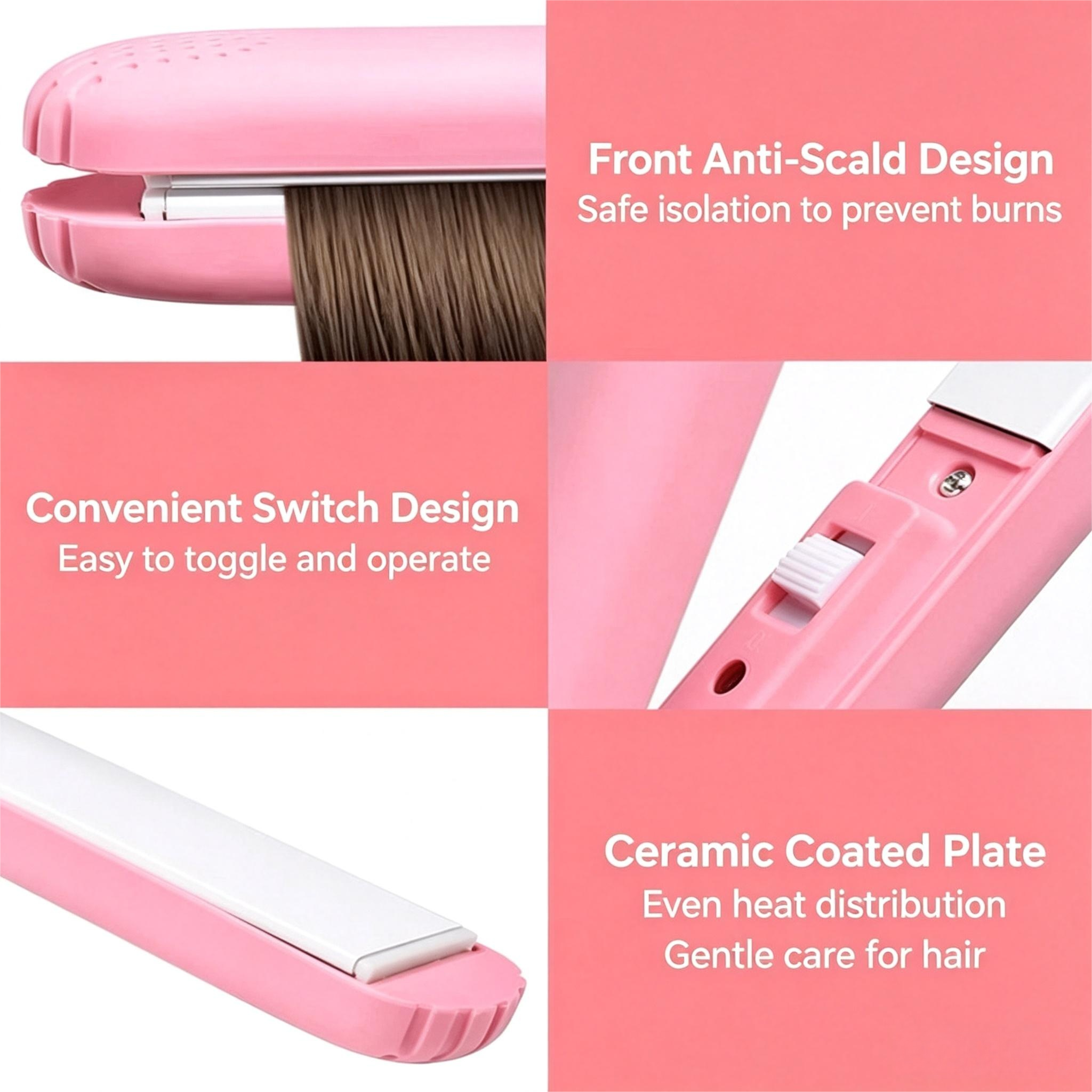 ZHJH  Hair Straightener Mini Curling Iron Multi-purpose Can Be Carried Anytime Touch Up Cartoon Cat Portable Electric Splint Flat Iron Ceramic Hair Straightener American Style 220V