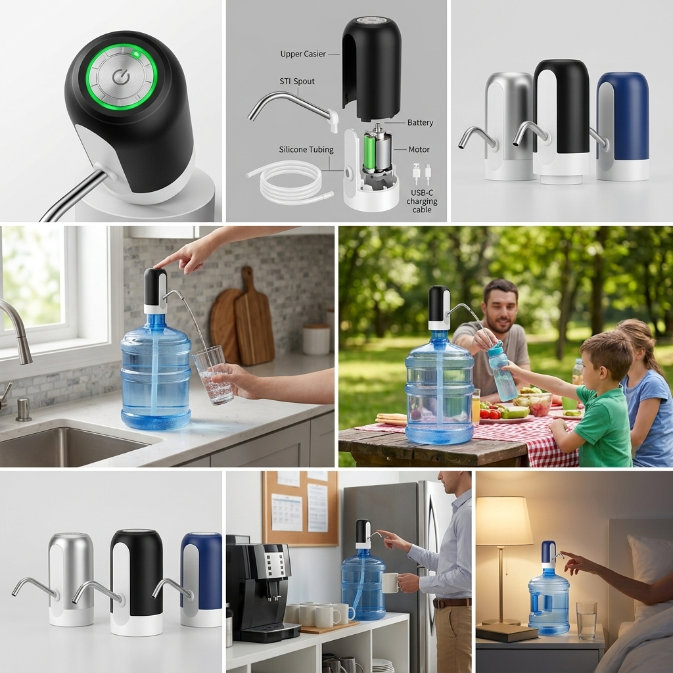 Water Extractor Automatic Water Bottle Pump USB Rechargeable Electric Water Bottle Filler Dispenser Portable Universal Water Bottle Pump With Switch For Home Kitchen Office Camping