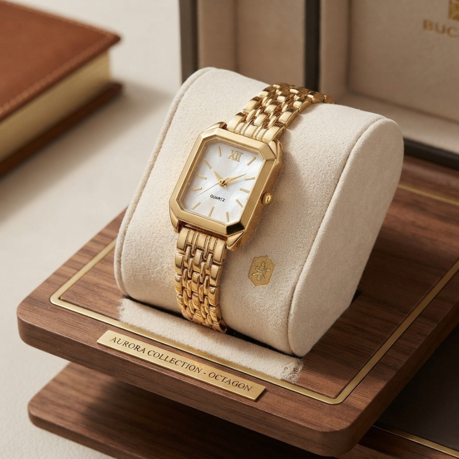 Lady's Watch Elegant Ladies Gold Tone Quartz Watch Vintage Octagon Rectangle Dial Slim Metal Band Wristwatch For Women Daily Wear Office Work Party Wedding Fashion Gift