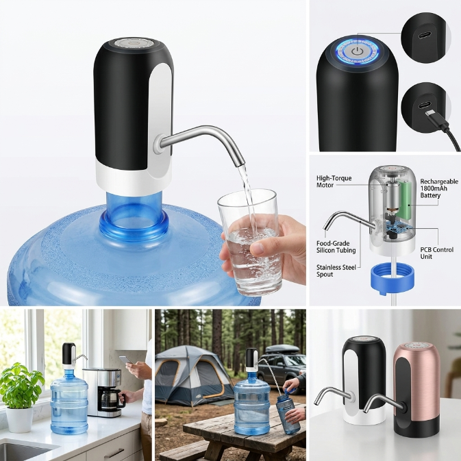 Water Extractor Automatic Water Bottle Pump USB Rechargeable Electric Water Bottle Filler Dispenser Portable Universal Water Bottle Pump With Switch For Home Kitchen Office Camping
