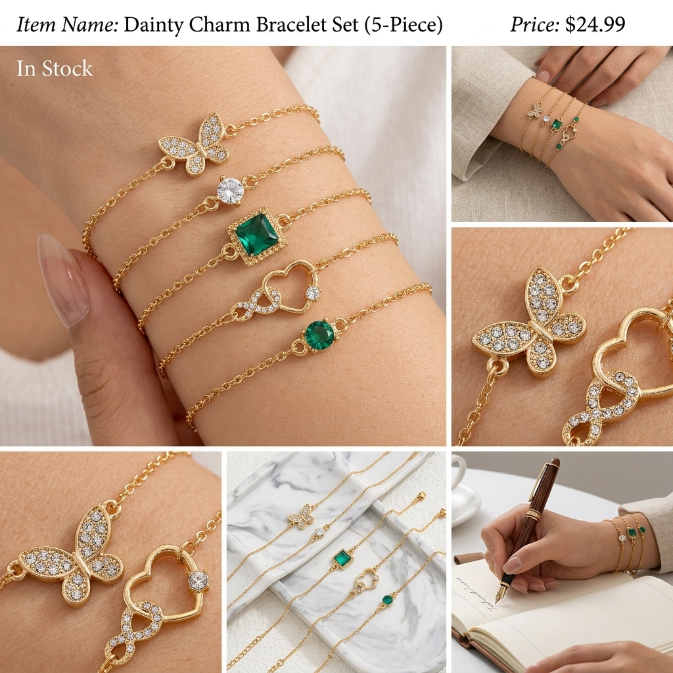 5PCS Women's Gold Bracelet 14K Gold Plated Exquisite Layered Chain Bracelet Adjustable Cute Bracelet Set Used For Daily Wear Or Exquisite Gifts