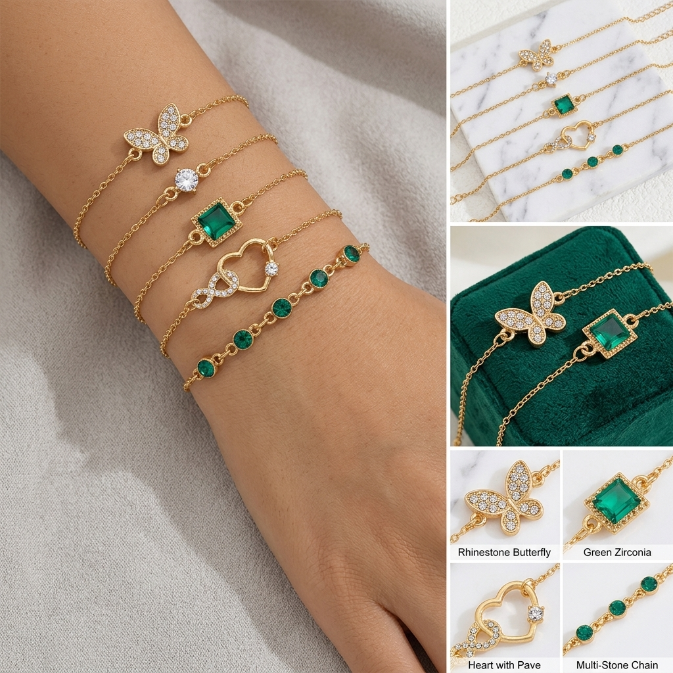 5PCS Women's Gold Bracelet 14K Gold Plated Exquisite Layered Chain Bracelet Adjustable Cute Bracelet Set Used For Daily Wear Or Exquisite Gifts