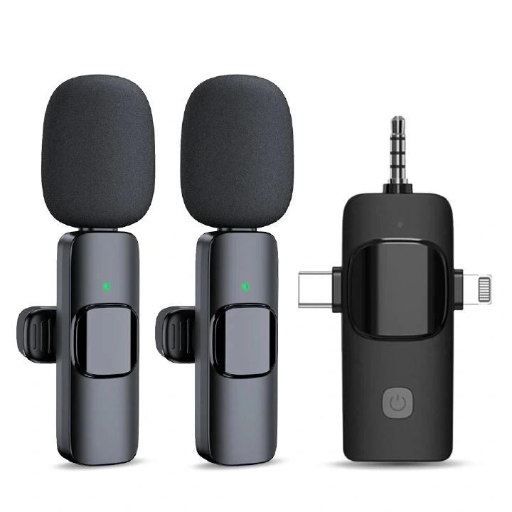 3 in1  Type-C/3.5mm/Lightning ios 2.4G Wireless Lavalier Microphone Omnidirectional Condenser Mic  For iPhone Android Phone Camera Speaker Audio Video Recording Mic Live Broadcast Gaming