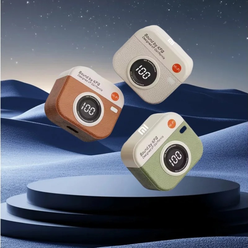 Wireless Bluetooth Earphones Semi-In-Ear Retro Camera Creative Design Power Display Music Earphones with Long Battery Life