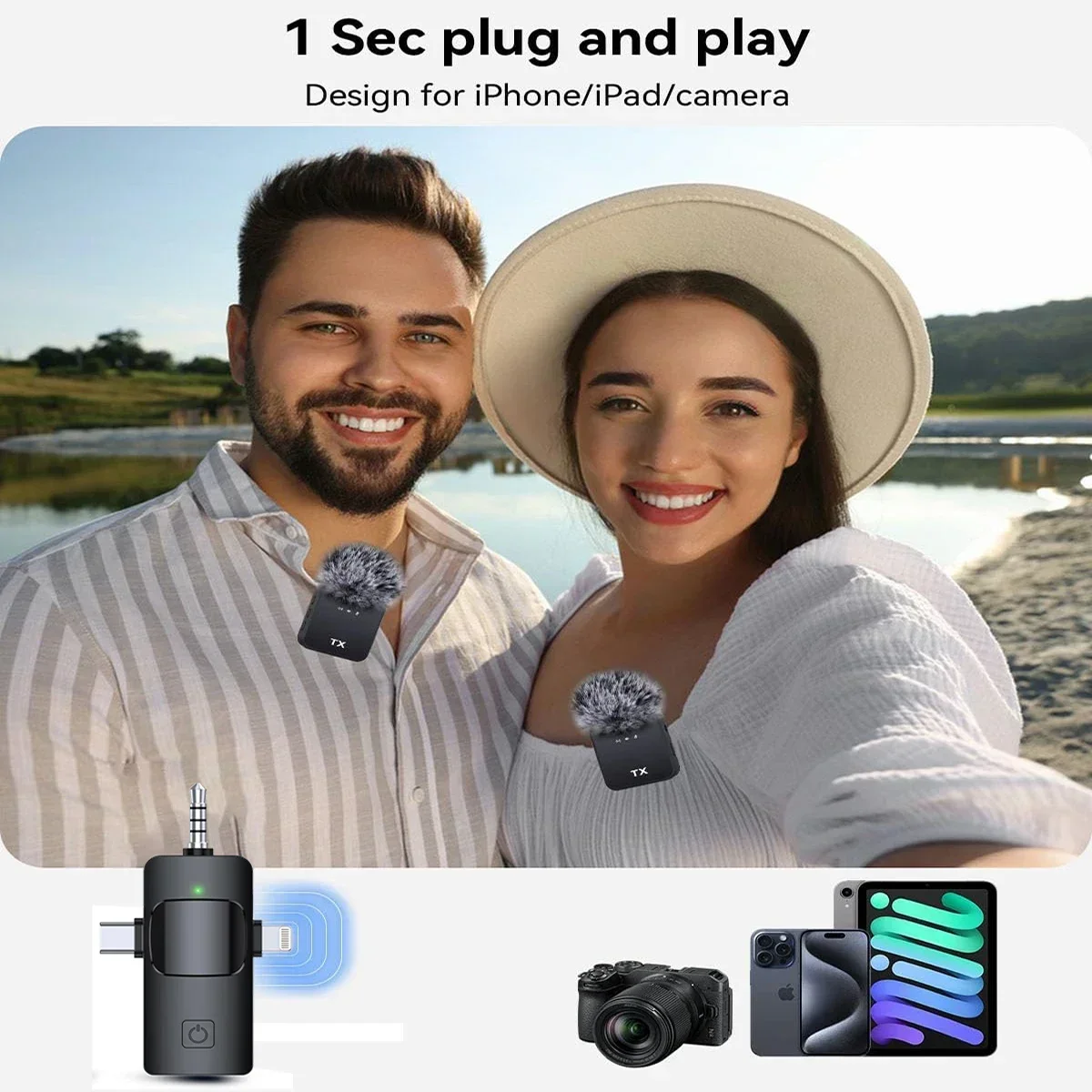 3in1 Wireless Lavalier Microphone For Android iPhone Camera Microphone For Video Recording Recording Podcast Noise Reduction Mic