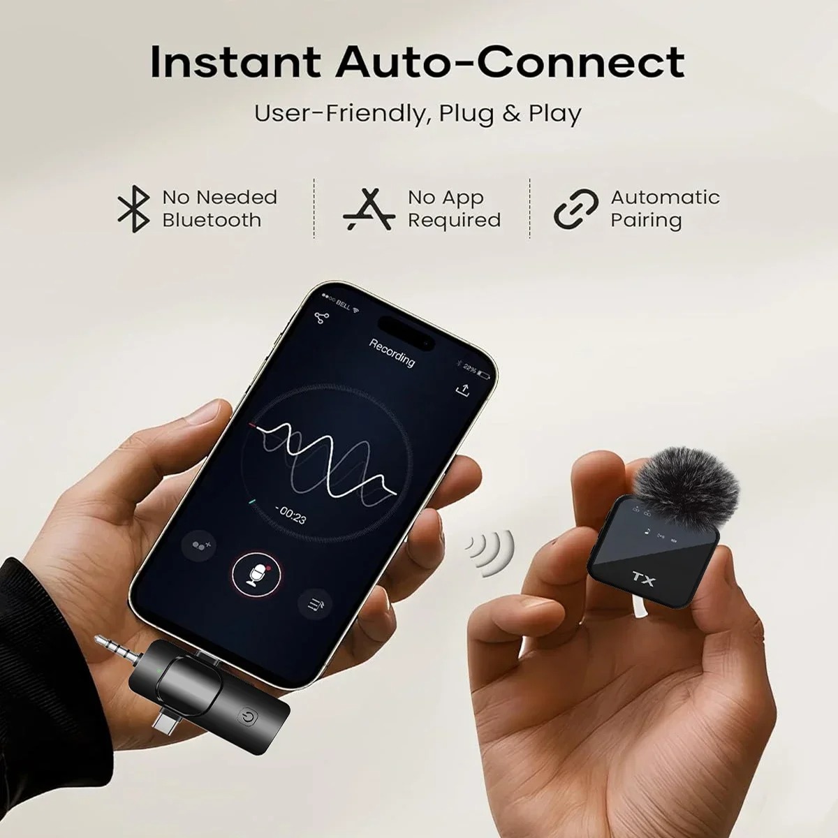 3in1 Wireless Lavalier Microphone For Android iPhone Camera Microphone For Video Recording Recording Podcast Noise Reduction Mic