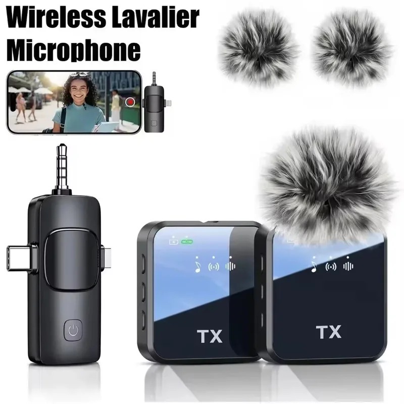 3in1 Wireless Lavalier Microphone For Android iPhone Camera Microphone For Video Recording Recording Podcast Noise Reduction Mic