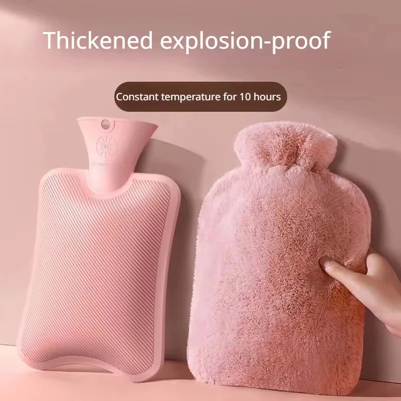 New1000ml Hot Water Bag With Cloth Cover Hot Water Bottle Cute Portable Hotwater Warmer Screw As Gift Women Lady Student