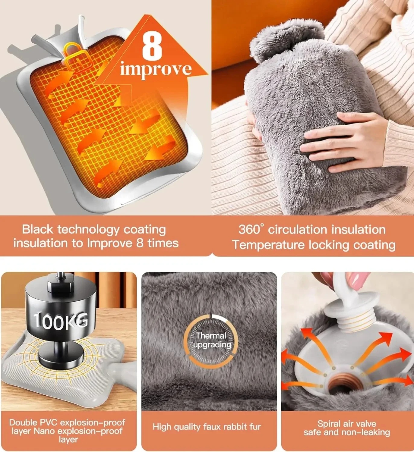 New1000ml Hot Water Bag With Cloth Cover Hot Water Bottle Cute Portable Hotwater Warmer Screw As Gift Women Lady Student