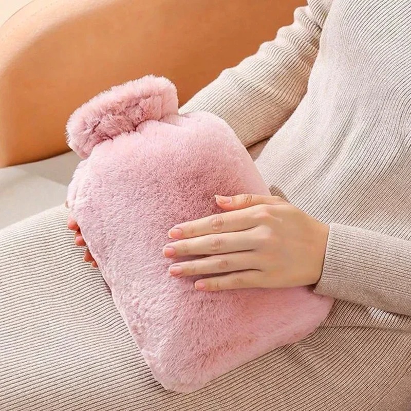 New1000ml Hot Water Bag With Cloth Cover Hot Water Bottle Cute Portable Hotwater Warmer Screw As Gift Women Lady Student
