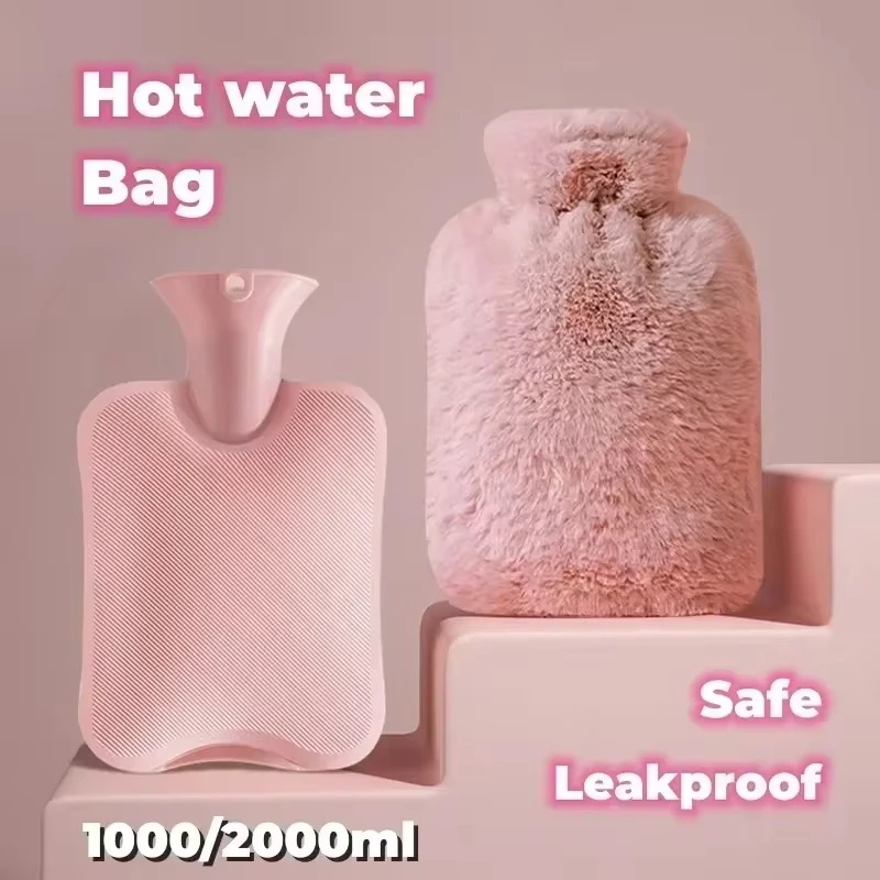 New1000ml Hot Water Bag With Cloth Cover Hot Water Bottle Cute Portable Hotwater Warmer Screw As Gift Women Lady Student