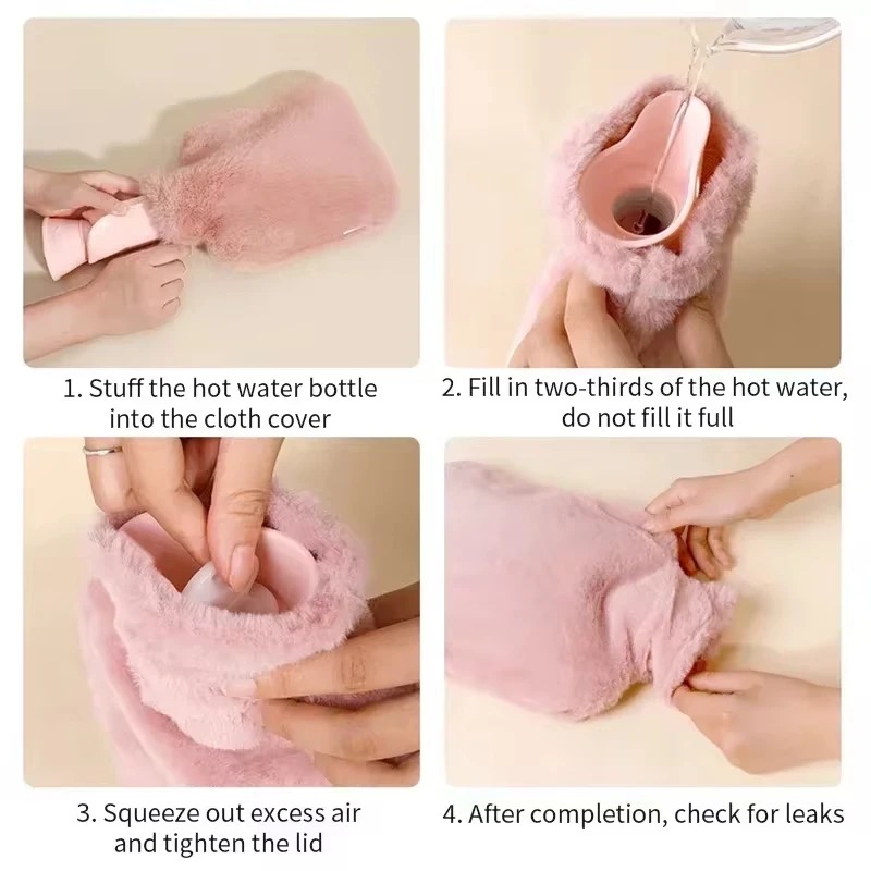 New1000ml Hot Water Bag With Cloth Cover Hot Water Bottle Cute Portable Hotwater Warmer Screw As Gift Women Lady Student