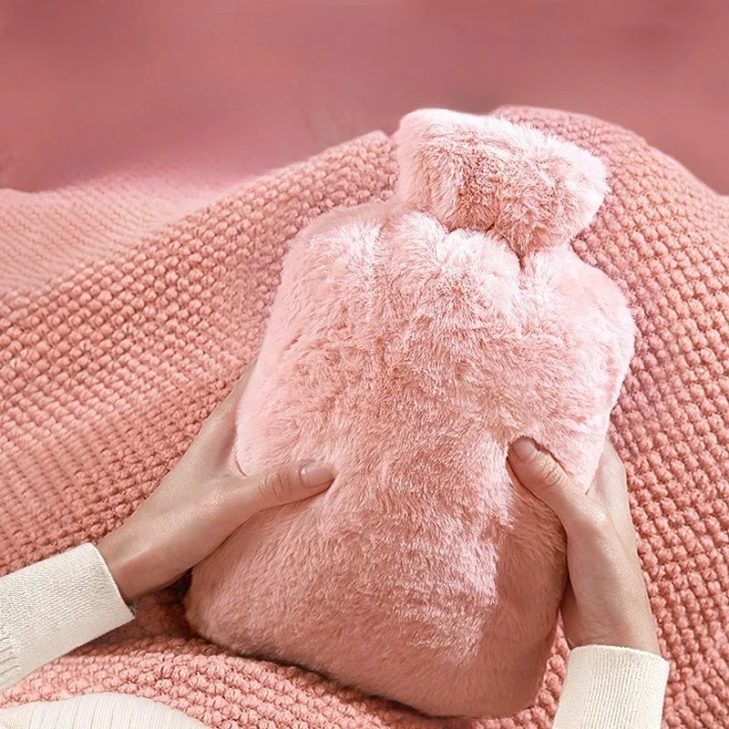 New1000ml Hot Water Bag With Cloth Cover Hot Water Bottle Cute Portable Hotwater Warmer Screw As Gift Women Lady Student