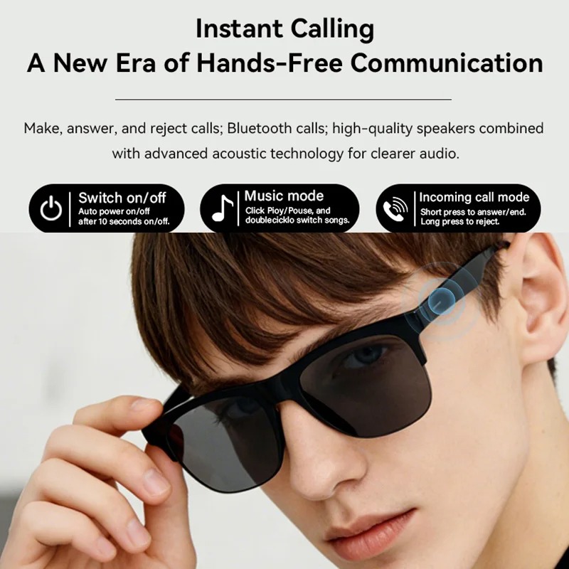 New Smart Glasses Bluetooth V5.3 Sunglasses Glasses Call Outdoor Sports Headphones HIFI Black Technology Anti-touch UV For Men And Women