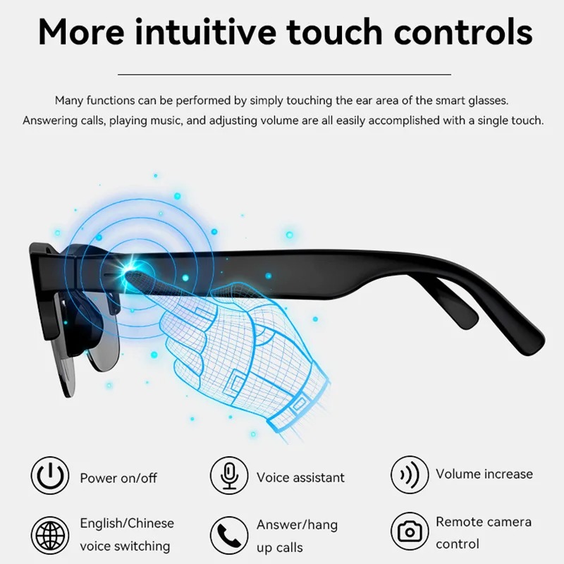 New Smart Glasses Bluetooth V5.3 Sunglasses Glasses Call Outdoor Sports Headphones HIFI Black Technology Anti-touch UV For Men And Women