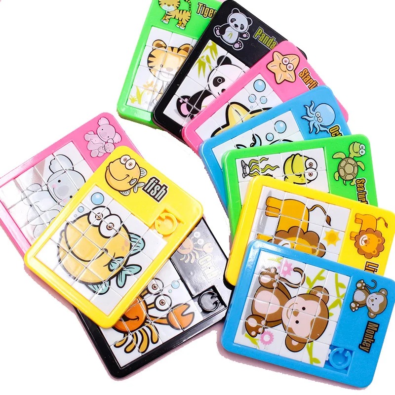 6PCS Animal Number Plastic Slide Games Puzzles - Logic Early Education Children's Puzzles Toy School Kindergarten Gift Jigsaw Puzzles