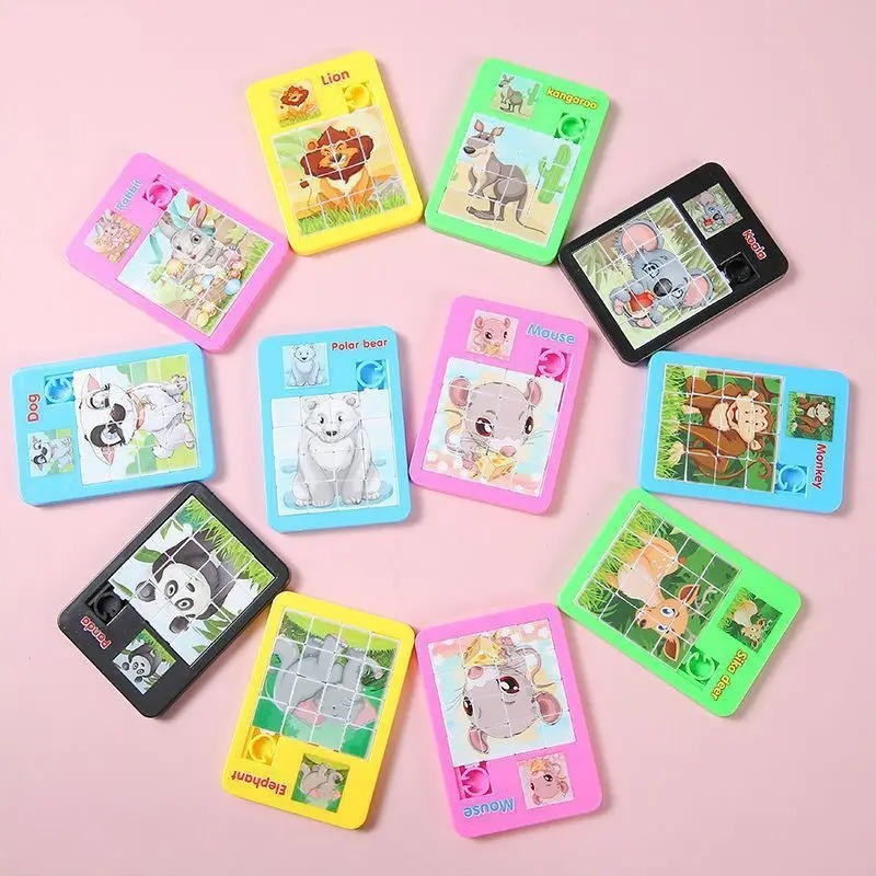 6PCS Animal Number Plastic Slide Games Puzzles - Logic Early Education Children's Puzzles Toy School Kindergarten Gift Jigsaw Puzzles