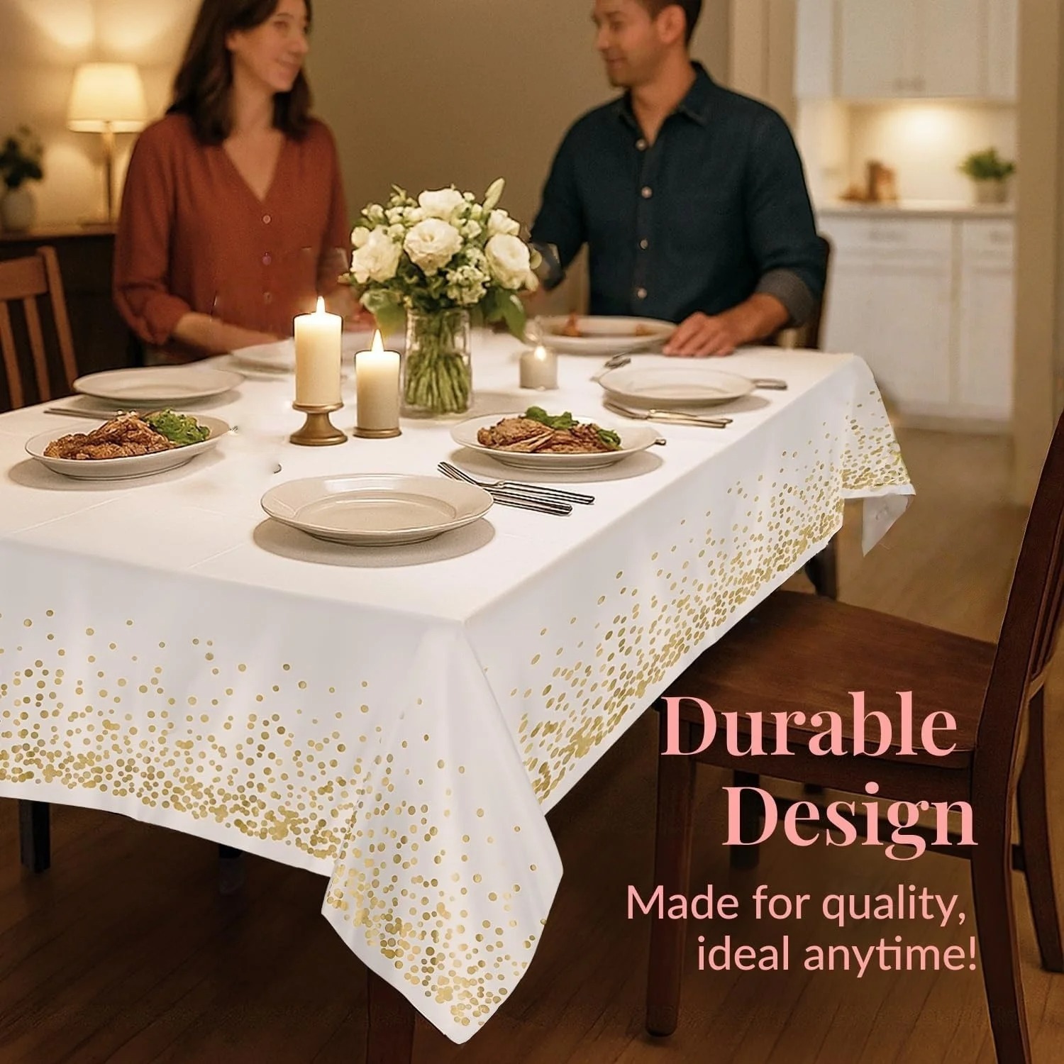 54" x 108"/137cm x 274cm PEVA Tablecloths for Rectangle Tables Disposable Table Cloths Covers Gold Dot Confetti Parties Wedding Bridal Shower