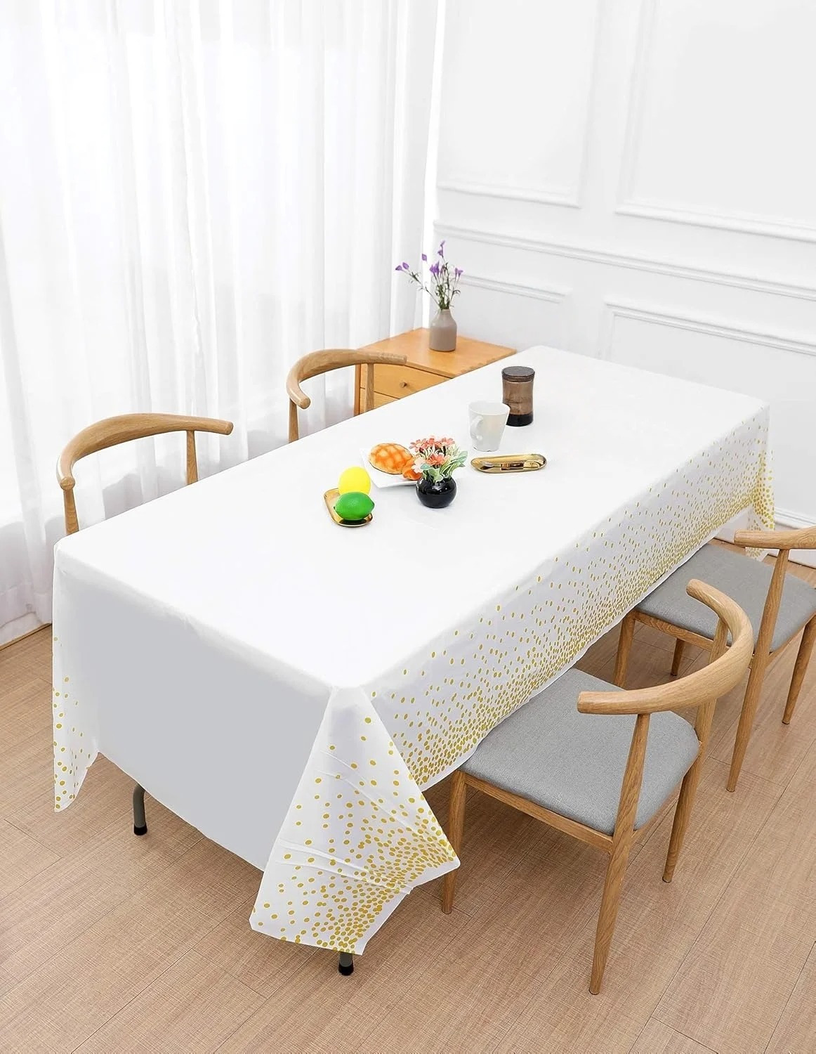 54" x 108"/137cm x 274cm PEVA Tablecloths for Rectangle Tables Disposable Table Cloths Covers Gold Dot Confetti Parties Wedding Bridal Shower