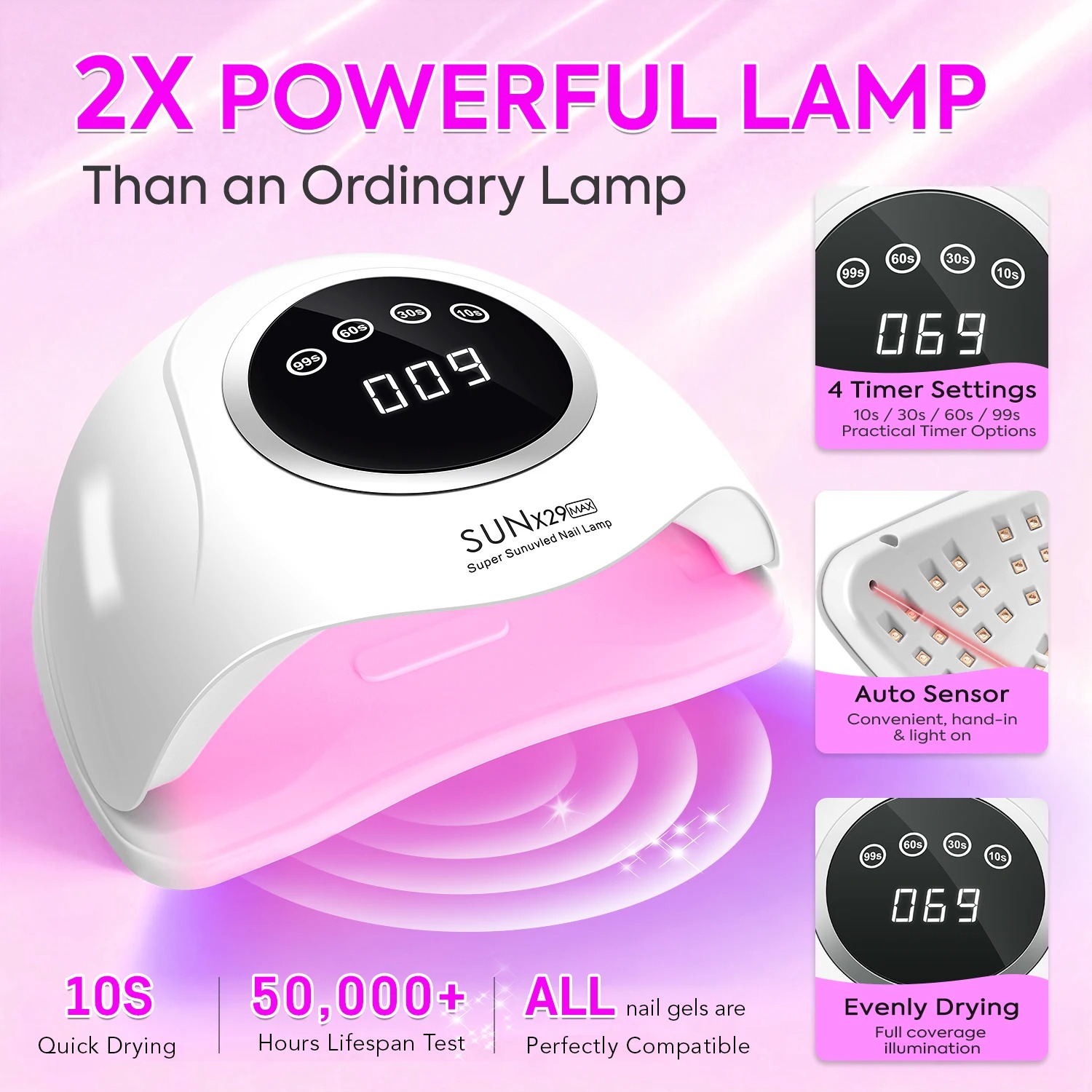 SUNx29 MAX 380W/90LEDS Professional UV LED Nail Dryers Lamp For Quick Drying Gel Nail Polish 90LEDS Gel Drying Lamp With 4 Timer Setting