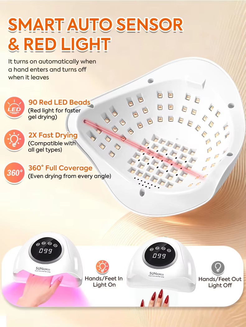 SUNx29 MAX 380W/90LEDS Professional UV LED Nail Dryers Lamp For Quick Drying Gel Nail Polish 90LEDS Gel Drying Lamp With 4 Timer Setting