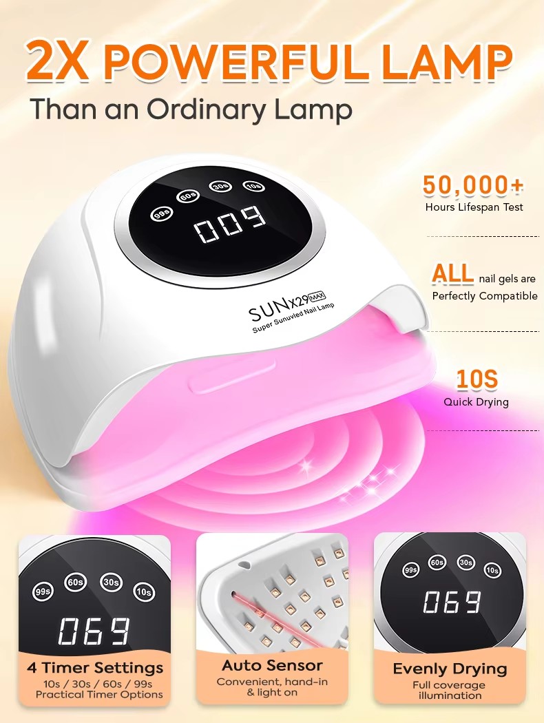 SUNx29 MAX 380W/90LEDS Professional UV LED Nail Dryers Lamp For Quick Drying Gel Nail Polish 90LEDS Gel Drying Lamp With 4 Timer Setting