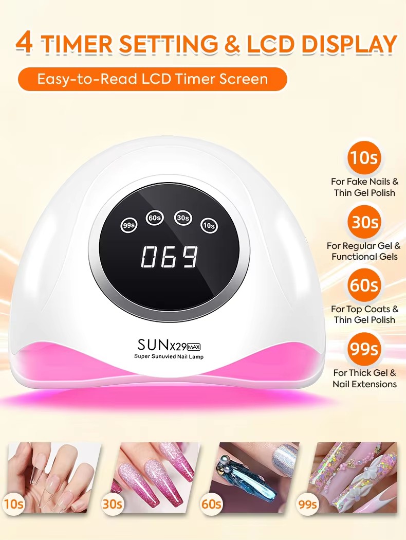 SUNx29 MAX 380W/90LEDS Professional UV LED Nail Dryers Lamp For Quick Drying Gel Nail Polish 90LEDS Gel Drying Lamp With 4 Timer Setting