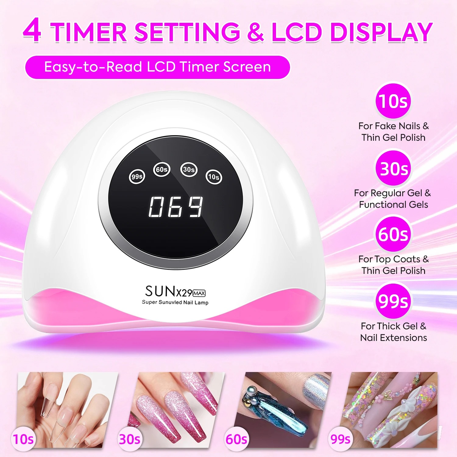 SUNx29 MAX 380W/90LEDS Professional UV LED Nail Dryers Lamp For Quick Drying Gel Nail Polish 90LEDS Gel Drying Lamp With 4 Timer Setting