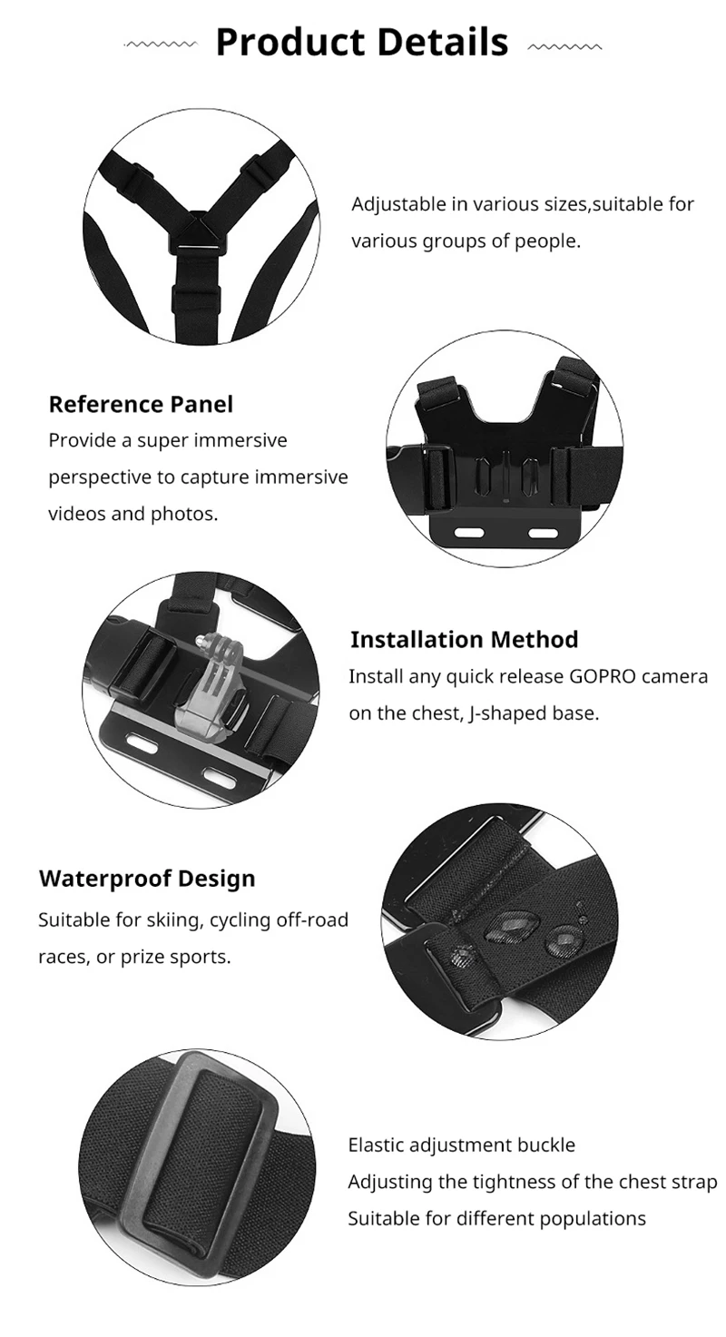 Outdoor Chest Harness Mount Adjustable Chest Strap Belt for GoPro Hero 13 12 11 10 9 8 7 AKASO SJCAM DJI OSMO Action Camera
