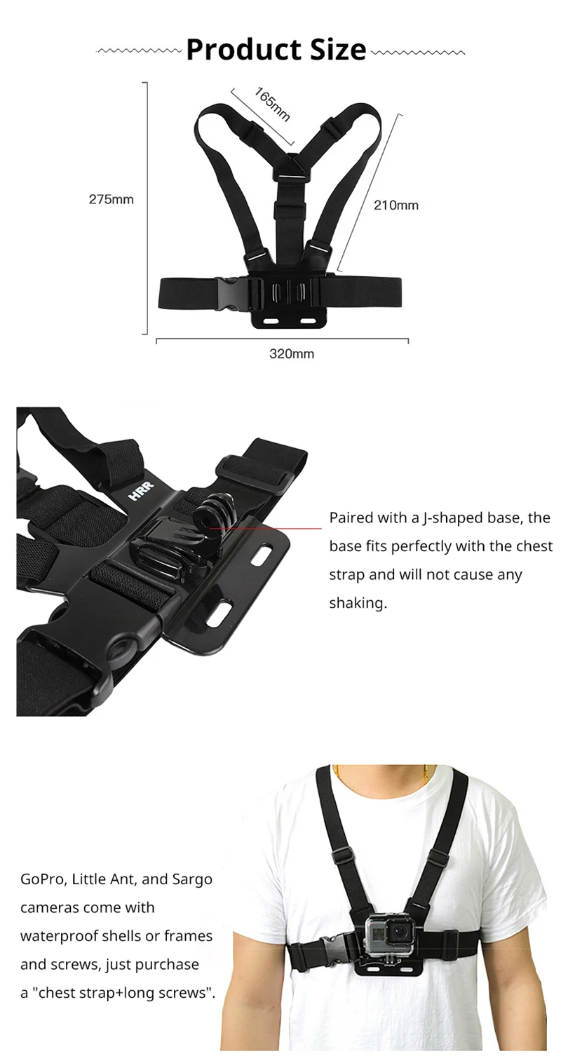 Outdoor Chest Harness Mount Adjustable Chest Strap Belt for GoPro Hero 13 12 11 10 9 8 7 AKASO SJCAM DJI OSMO Action Camera
