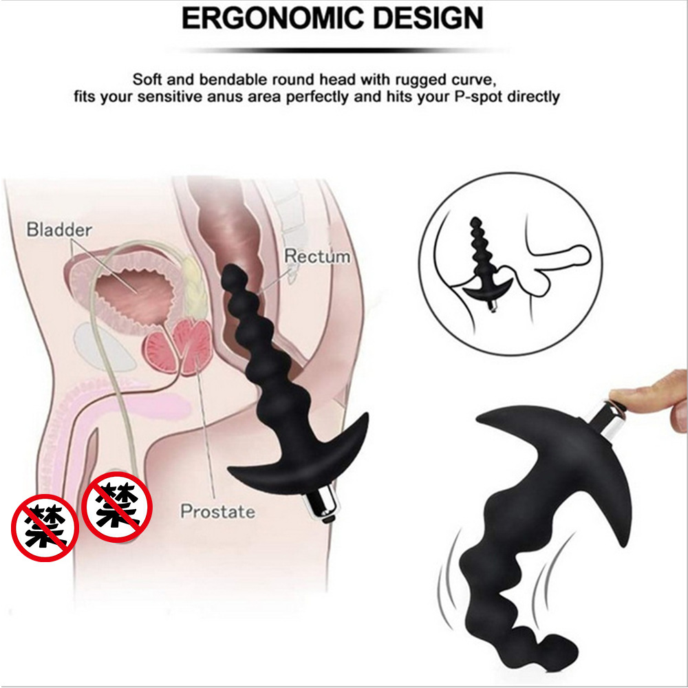 Vibrating Anal Beads Butt Plug Flexible Silicone 10 Vibration Modes Graduated Design Anal Sex Toy Waterproof Bullet Vibrator for Men, Women and Couples - image 2