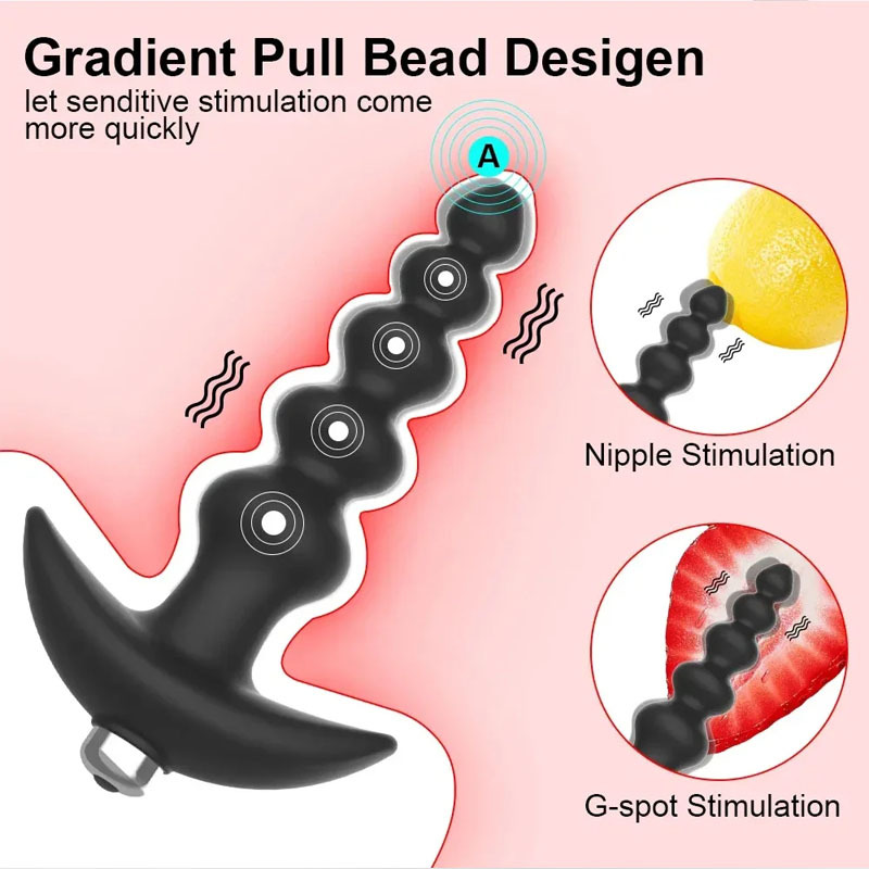 Vibrating Anal Beads Butt Plug Flexible Silicone 10 Vibration Modes Graduated Design Anal Sex Toy Waterproof Bullet Vibrator for Men, Women and Couples
