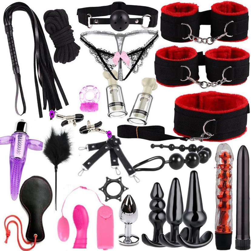 Sex Toys Restraints Set Anal Plug Vibrator BDSM Restraints Kit Bondage Gear and Accessories for Adult Women Men and Couples