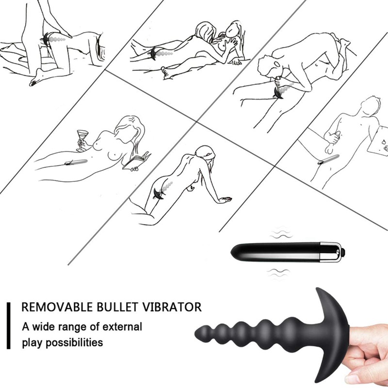 Vibrating Anal Beads Butt Plug Flexible Silicone 10 Vibration Modes Graduated Design Anal Sex Toy Waterproof Bullet Vibrator for Men, Women and Couples - image 3