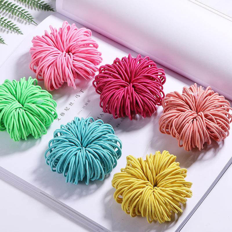 New 100PCS/Lot Girls Candy Colors Nylon 3CM Rubber Bands Children Safe Elastic Hair Bands Ponytail