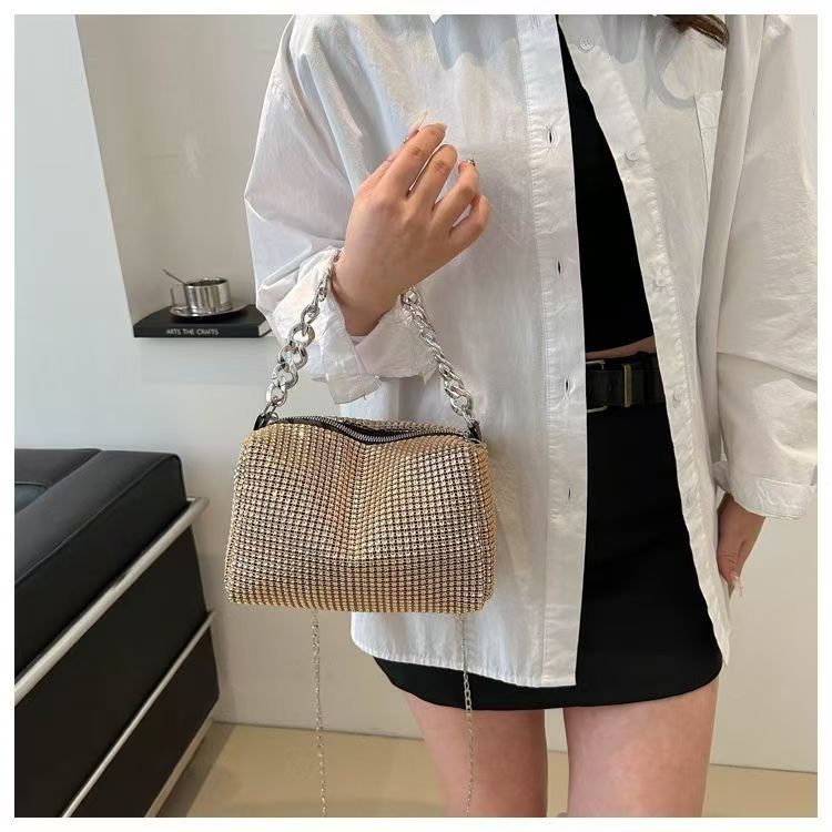 2026 New Trendy Women Small Handbag, Shiny Rhinestone Metal Chain Shoulder Bag, Multi-purpose Versatile Crossbody Bag for Daily Wear