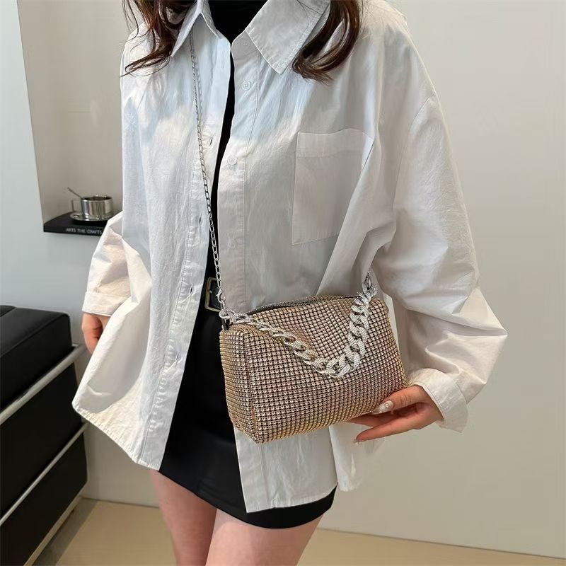 2026 New Trendy Women Small Handbag, Shiny Rhinestone Metal Chain Shoulder Bag, Multi-purpose Versatile Crossbody Bag for Daily Wear