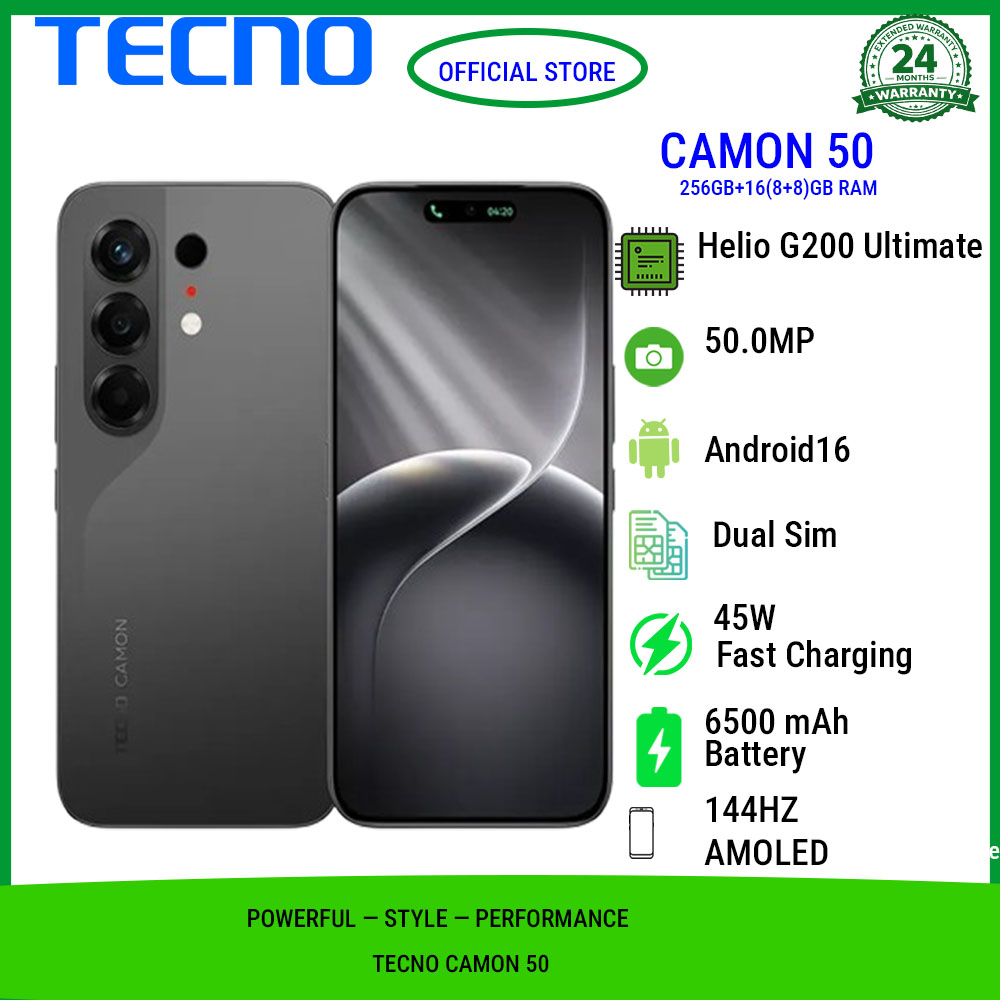 Tecno Camon 50 256GB+16(8+8)GB RAM 6.78" AMOLED 144Hz Screen MTK Helio G200 Ultimate 45W 6500 mAh 50MP Dual Speaker Android 16 Smart Phones Dual Sim phone
